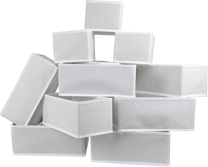 12 Pack Drawer Organizers for Clothing, Foldable Clothes Drawer Organizer for Underwear, Folded Clothes, Baby Clothing, Socks, Bra, Towels, Ties - Multi-pack Storage Box (White)