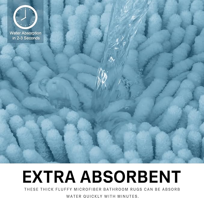 Bathroom Rugs 2 Pieces Chenille Bath Rug Mat, Extra Thick and Soft Absorbent Bath Rugs, Machine Washable, Non-Slip Plush Bath Mats for Tub, Shower, Room, (Light Blue, 32"x20"+24"x16")