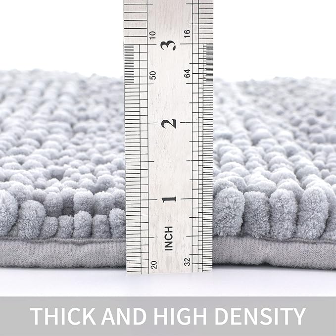 Bath Mat for Bathroom Ultra-Soft Machine Washable Rugs for Shower Room with Non-Slip Backing Shaggy Absorbent Luxury Chenille Bath Rug Perfect for Tub Sink Bedroom Door (20"x32", Light Grey)