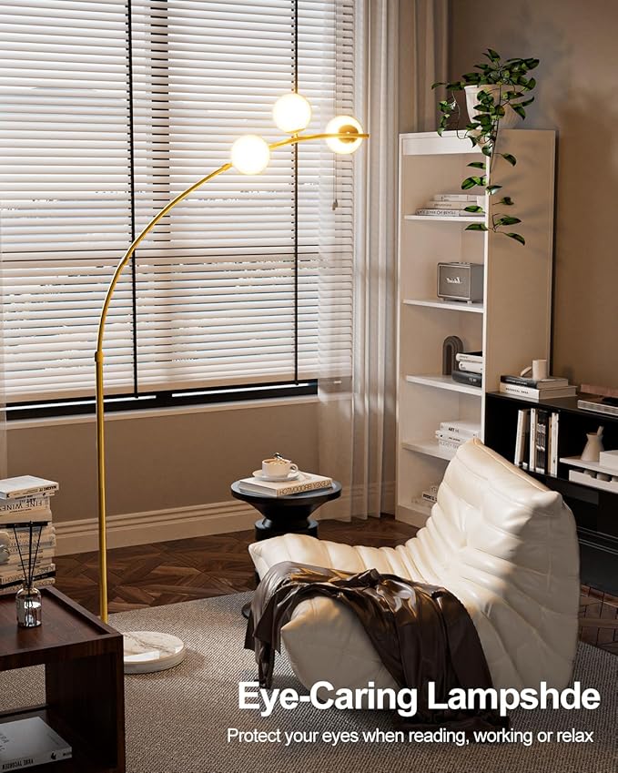 Lightdot 3 Globe Modern Floor Lamp for Living Room, Contemporary Gold Arc Floor Lamp with Shatterproof Shade and Bulbs Included,Mid Century Standing Lamp for Bedroom & Home Office