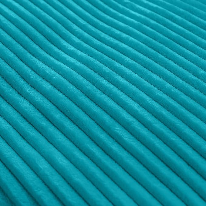 Vessia Flannel Fleece Throw Blanket for Couch,Sofa,Bed, 300GSM Striped Teal Blanket for Adults and Kids, Super Soft Warm Cozy Lightweight Ribbed Throw for All-Season