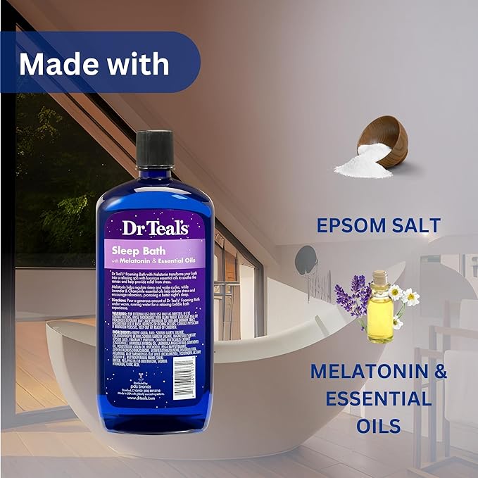 Dr. Teal's Melatonin Foaming Bath 34oz (Pack of 2) with Variety Junction Premium Bath & Shower Sponge - Sleep Inducing Bubble Bath