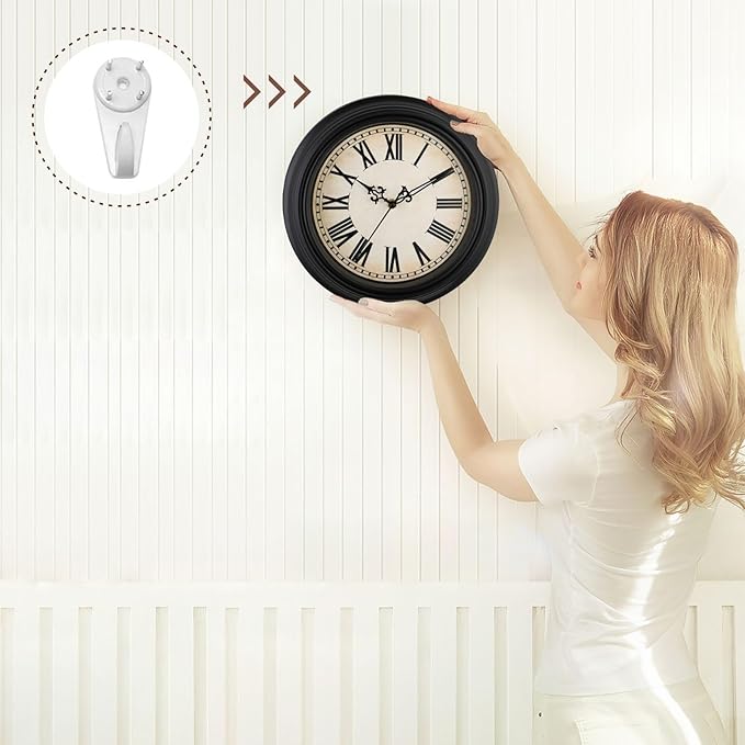 Plumeet Small Retro Wall Clock, 10'' Non Ticking Classic Silent Vintage Wall Clocks Decorative Kitchen Living Room Bedroom, Roman Numerals, Battery Operated, Black