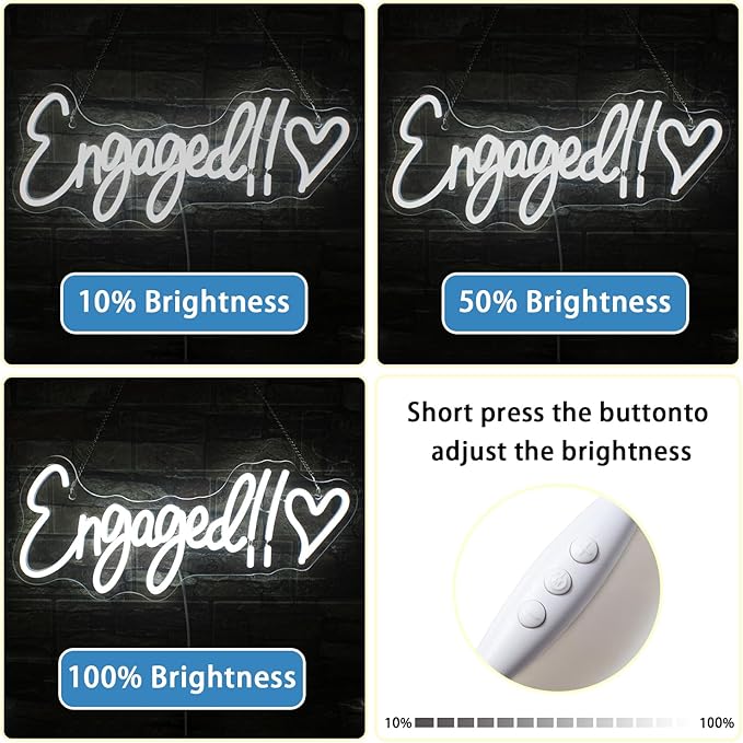 NOSUN Engaged Neon Sign White Neon Signs for Wall Decor with Dimmable Wedding Bridal Shower Neon Light Up Signs Led Sign for Shop Birthday Wedding Engagement Decor LED Neon Sign LED Light Sign