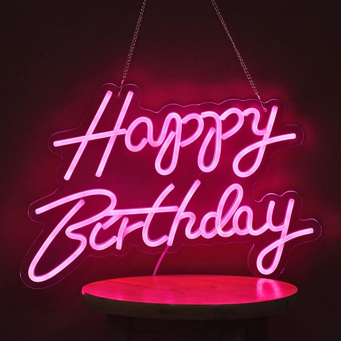 Happy Birthday Neon Sign for Wall Decor, with Dimmable Switch, Reusable Happy Birthday Neon Light Signs for All Birthday Party Decoration(17X12inches,Pink)
