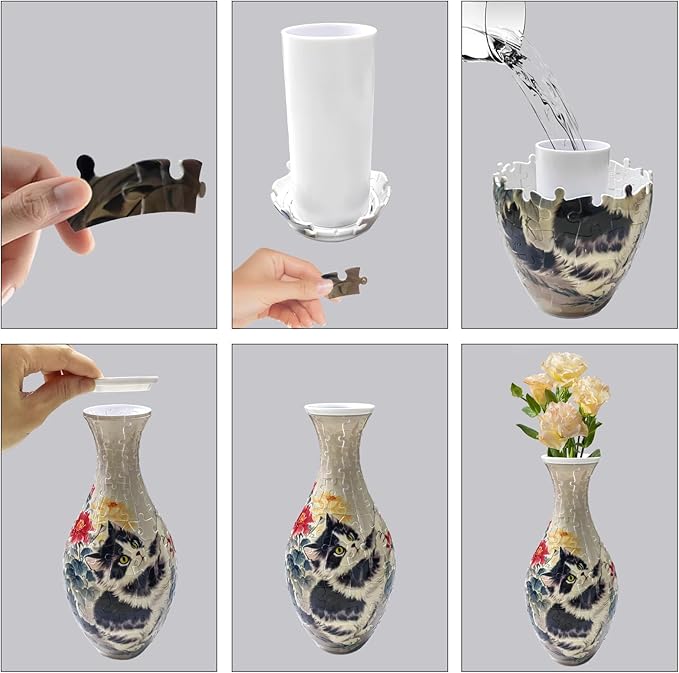 3D Puzzle Vase Unique Flower Vase for Adults Made by 160 Curved Plastic Puzzle Pieces, Vases for Flower Home Creative Gift for Parents & Housewarming
