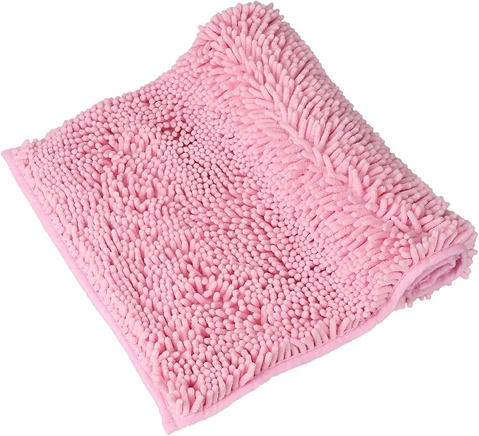 ZiYiJuan Bathroom Rugs, Super Absorbent Luxury Shaggy Chenille Bath Mats, Durable (Pink, 20x32+20x32(in)