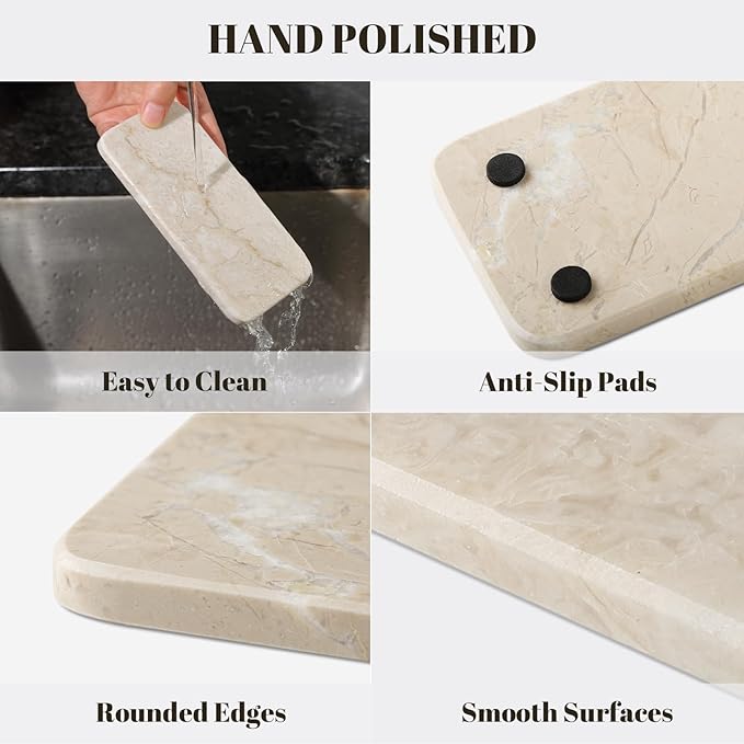 Koville Luxury Natural Turkish Marble Tray, Set of 2 Small Decorative Tray, Soap Dispenser Tray for Kitchen Sink, Bathroom Vanity Trays for Counter