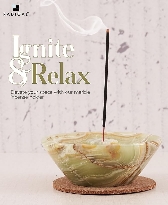 Radicaln Marble Incense Holder 5.5" Inches Green Handmade Palo Santo Stick for Home Décor, Modern Incense Holder for Sticks, Citronella incenses Stick for Room & Office Aromatherapy