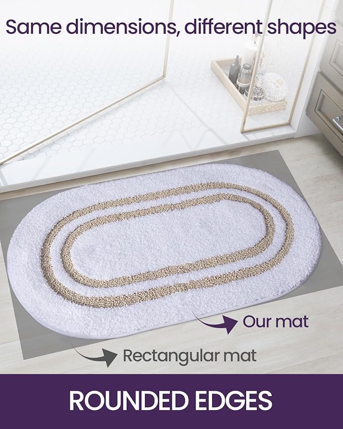 DEXI Oval Bath Mats for Bathroom, 17x30 Absorbent Bath Mat, Washable Microfiber Bathroom Rug with Non Slip Backing for Shower Floor, Beige