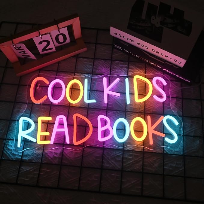 Cool Kids Read Books Neon Sign Reading Corner for Kids Neon Signs for Wall Decor LED Light Library Classroom Book Club Christmas Gift for Kids & Teens(5V2A)
