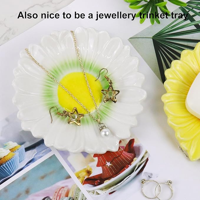 Self Draining Soap Dish Inspired by Daisy Flower Ceramic Waterfall Soap Dish Soap Savers for Bathroom,Shower,Bar Counter