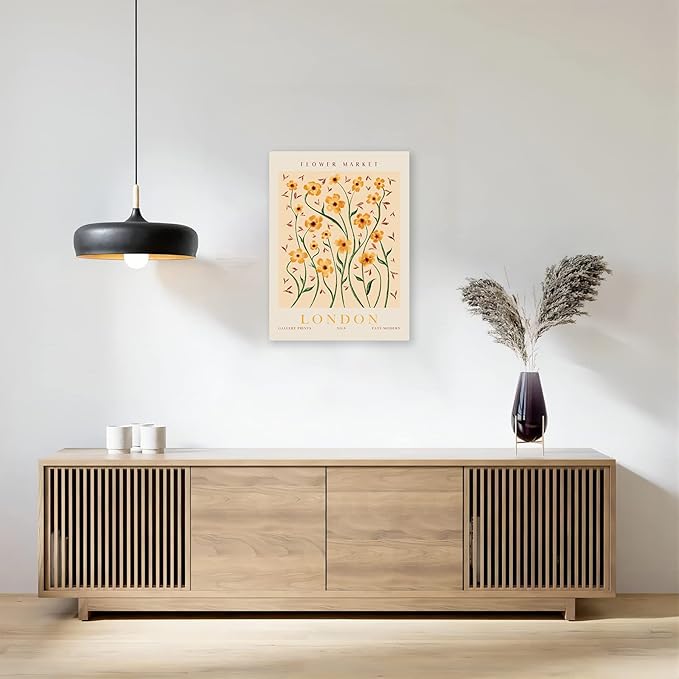 Flower Market Wall Art Framed, Abstract Flower Market Wall Art Prints, Vintage Colorful Floral Wall Art Decor, Minimalist City & Flower Painting Pictures for Aesthetic Room, Bedroom, Living Room, Gallery, Boho Room Decor(12x16inch, Type 3)