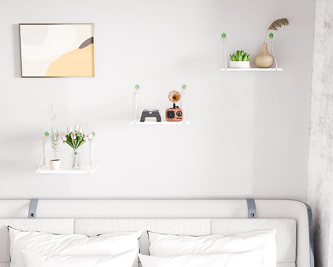 Elevate Your Space with Rustic Wood Floating Shelves Set of 3- Perfect for Bedroom, Living Room, Bathroom, and Kitchen Decor - Easy Installation, No Drilling Needed!