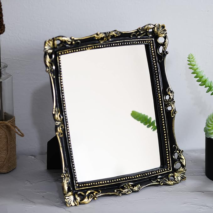 Funerom Vintage 11 x 9.5 inch Decorative Mirror, Wall Mounted & Tabletop Makeup Mirror ,Square (Black)