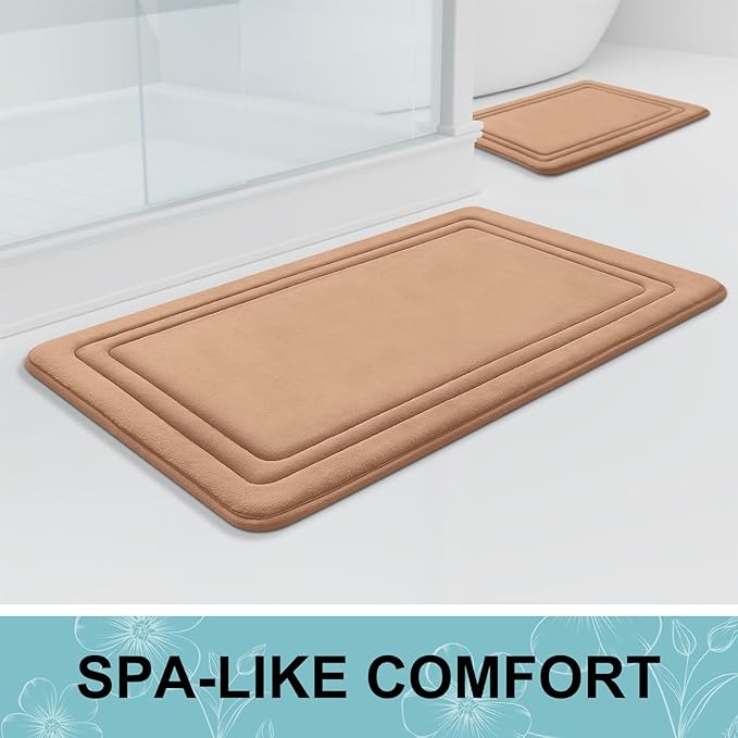 Grandaily Memory Foam Bath Mat Rug 30x20, Ultra Soft, Non-Slip and Absorbent Bathroom Rugs, Machine Wash Dry, Comfortable Bath Carpet for Bathroom Floor, Tub and Shower, Dark Beige