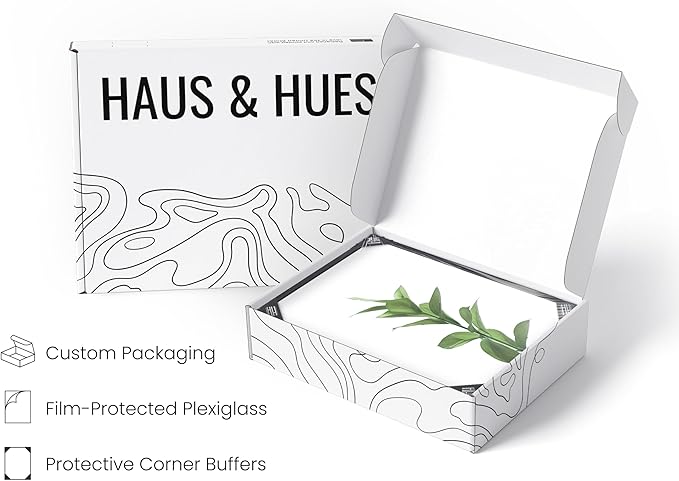 Haus and Hues Plant Wall Art - Set of 4 Botanical Prints, Sage Green Leaves Paintings, Minimalist Wall Art (Black Aluminum Frame, 11x14)