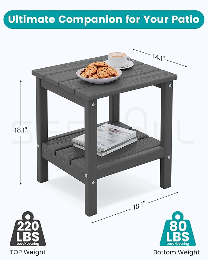 SERWALL 2-Tier HDPE Outdoor Side Tables Set of 4, Weatherproof Rectangular Adirondack Side Table, Gray