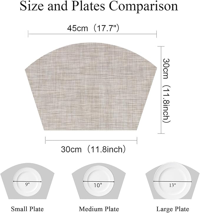 SHACOS Small Round Table Placemats Wedge Shaped Placemats Set of 4 Heat Resistant Wipe Clean Indoor Outdoor (4, Beige White Black)