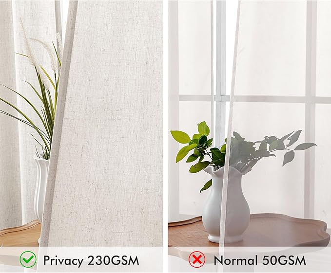 MIULEE Non-See-Through Privacy Linen Curtains 2 Panels, Light Filtering Window Curtains Farnhouse Textured Back Tab Semi Sheer Drapes for Bedroom Living Room, 52 x 84 Inches Long, White