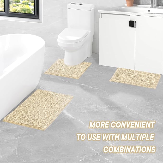 Bathroom Rugs Sets 2 Piece Washable, Luxury ,Chenille Bath Mat Set, Soft Plush Anti-Slip Rectangular Bath, Rug Super Absorbent. (Milk White, 32"x20"+32"x20")