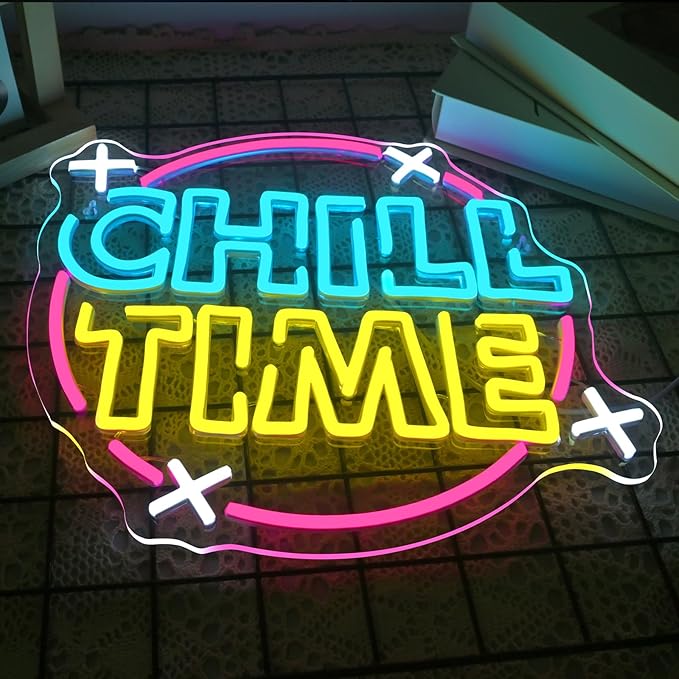 Chill Time Neon Sign Wall Decor, Happy Hour Neon Bar Open Led Signs Suitable Cocktail Drinks Open Signs For Home Bar Coffee Station Business Window Man Cave Office Club Decor Birthday Christmas Gift