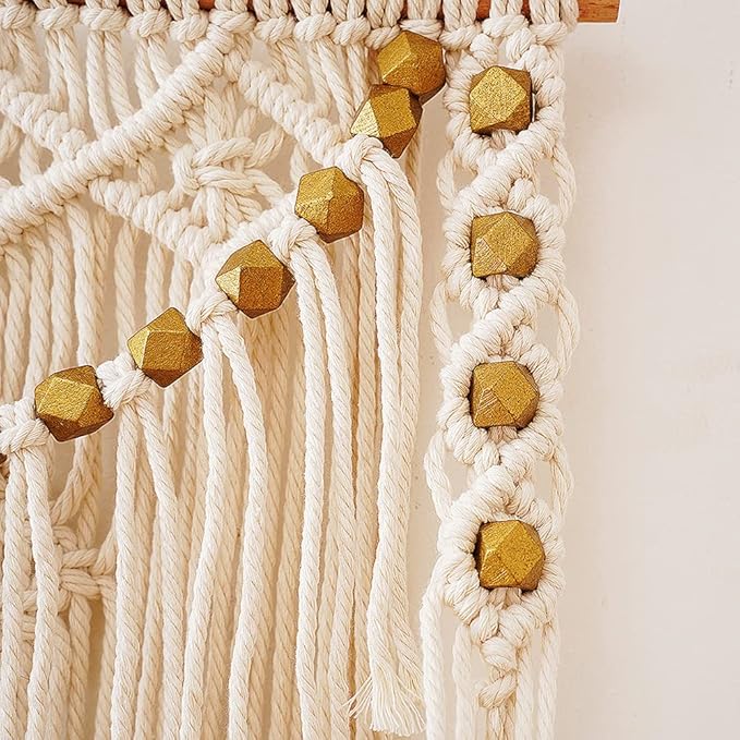 Macrame Wall Hanging Shelf with Enhanced Solid Wood Shelves and Handmade Macrame to Organize Plants and Decor — 3 Tier Macrame Shelf Wall Hanging Bohemian Decorative Shelves for Kitchen,Home Storage