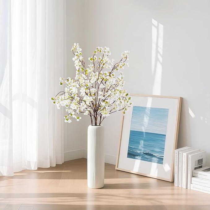 SITUMEIZI Artificial Cherry Blossom Branches Silk 40.58 Inch Faux Cherry Flowers Tall Stems for Home Wedding Bedroom Table Japanese Real Touch Vase Decoration(4Pcs,Ivory White)