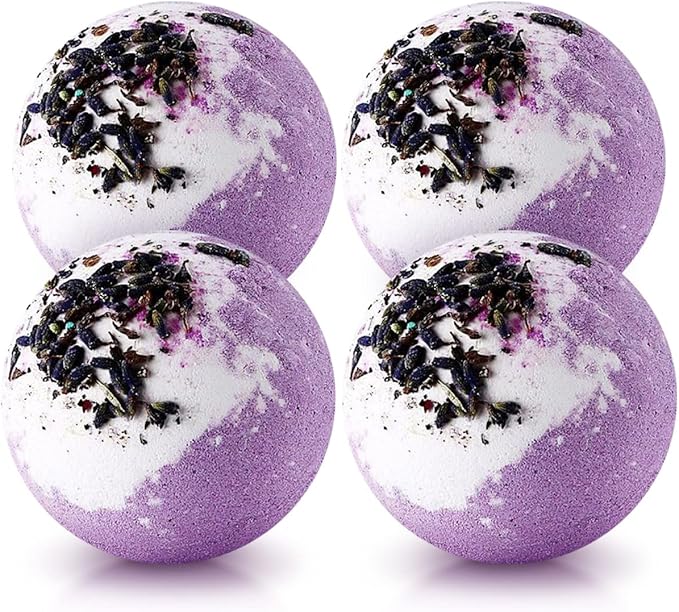 Dried Flower Bath Bombs Salt Balls,4 Pack Gift Set,Lavender Extract Essential Oils,Moisturizing Dry Skin,Fizzy Spa,Relaxation,Self Care,Relaxing,Bubble Bath Bomb Gifts Idea for Men Women