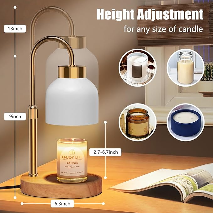 Candle Warmer Lamp with 2 Bulbs, Candle Warmer with Dimmer Adjustable Height,Mothers Day Gifts,Electric Wax Warmer Vintage Home Decor,2/4/8H Timer,Wax Melt Warmer for Scented Jar Candles