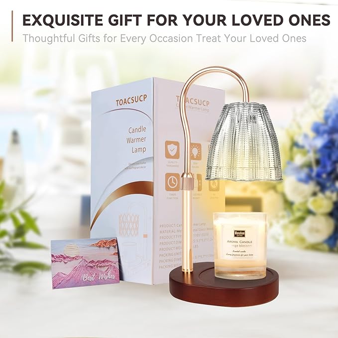 Candle Warmer Lamp with 3 Bulbs, Adjustable Height Dimmable Candle Warmer with Timer, Compatible with Large Jar Candles, Candle Lamp with Charming Gift Box for Her/Him