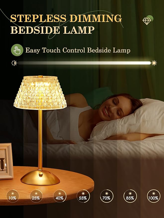 Crystal Lamp for Bedroom,500 Lm Small Lamps for Small Spaces,3 Colors Dimmable Touch Lamps for Bedrooms,Touch Lamp Small Lamp,Small Table Lamp for Living Room,Bedside Table Lamp for Bedroom,Gold Lamp