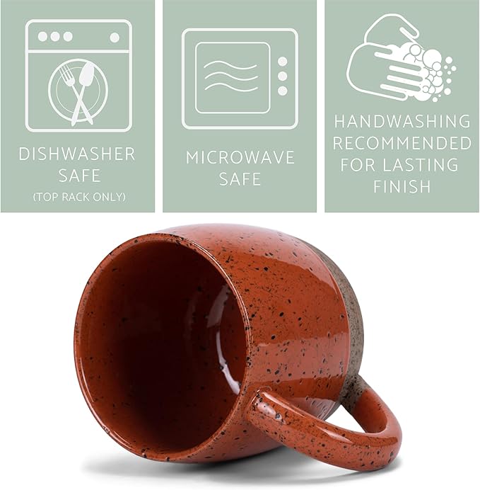 Elanze Designs Speckled Raw Bottom 17 ounce Ceramic Mugs Pack of 2, Burnt Orange