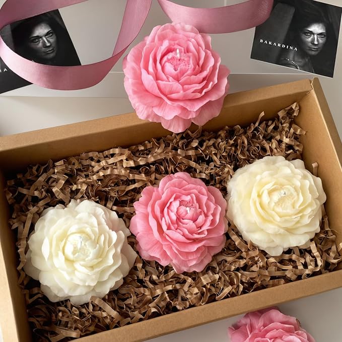 Floral Soy Candle Gift Set, Valetntine's Candles, Handmade Candles for Home, Office, Weddings & Birthdays, Soy Wax Candles, Present Box with Candles, Peony Candles