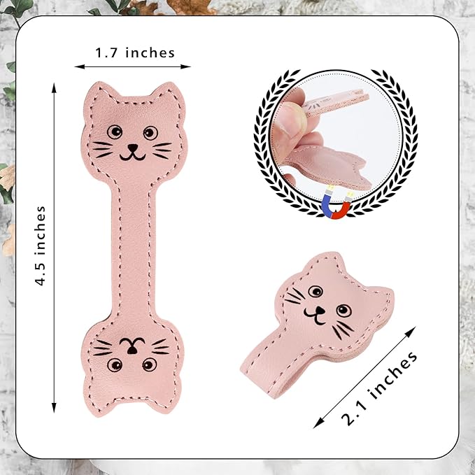 Zkptops Magnetic Leather Bookmarks Cute Cat Book Markers for Reading Women Men Strong Magnet Bookmark Clips Page Mark Unique Books Accessories Gifts for Book Lovers Teachers Students Reader (Pink)