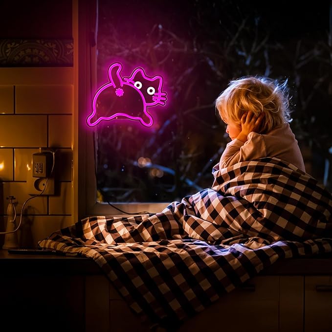 Cat Neon Sign for Wall Decor,Dimmable Funny Kitty Neon Light,Pink Animal Light Up Signs for Bedroom Party Bar Background Decoration