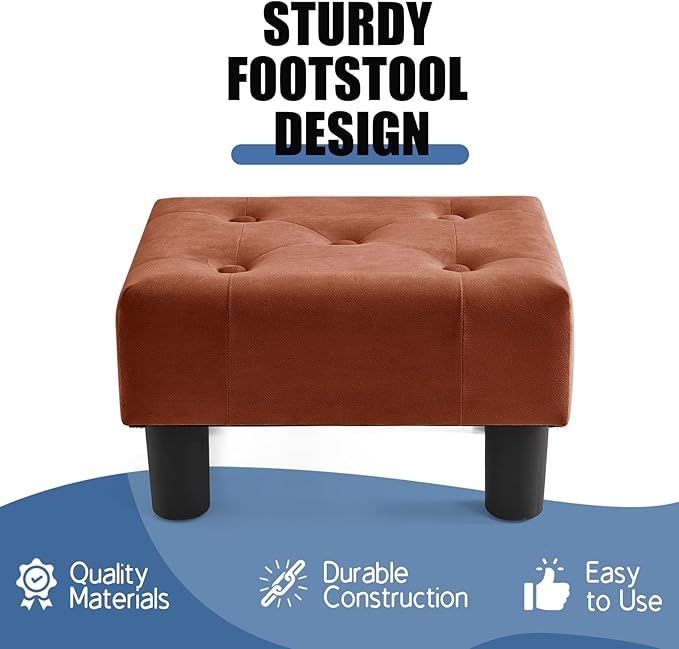 BRIAN & DANY Small Foot Stool, Velvet Foot Stools with Legs, Stable Small Footstool for Living Room, Brown