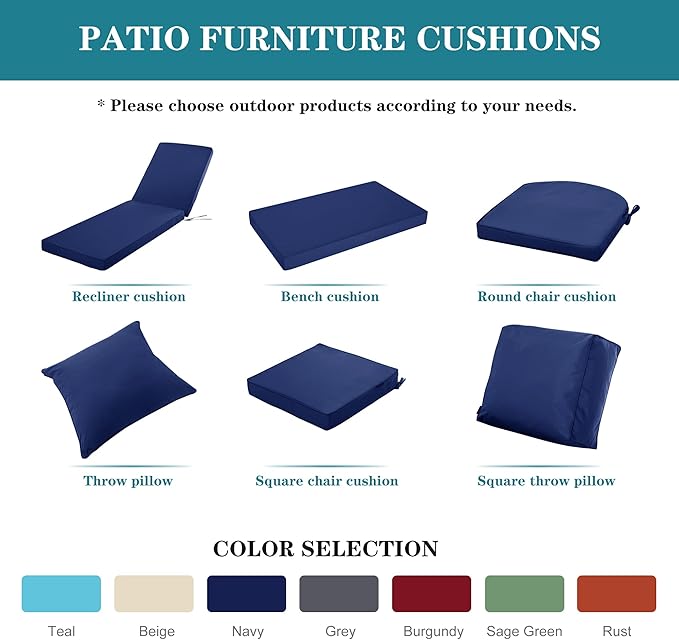 Outdoor Chair Cushions 19x19 Inch, Waterproof Fade Resistant Deep Seat and Backrest Cushion Set for Patio Furniture, Navy, Set of 2