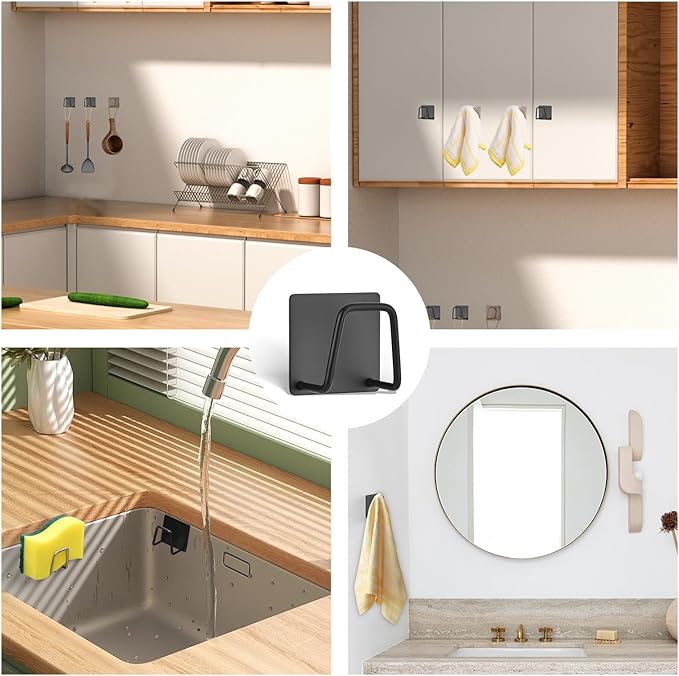Adhesive Sponge Holder for Kitchen Sink, SUS304 Stainless Steel Scrubber Hanger Sink Caddy Accessories Storage Drain Rack Stand for Scratch Scrub Dishcloth Dishrag Steel Wool Strainer Stopper