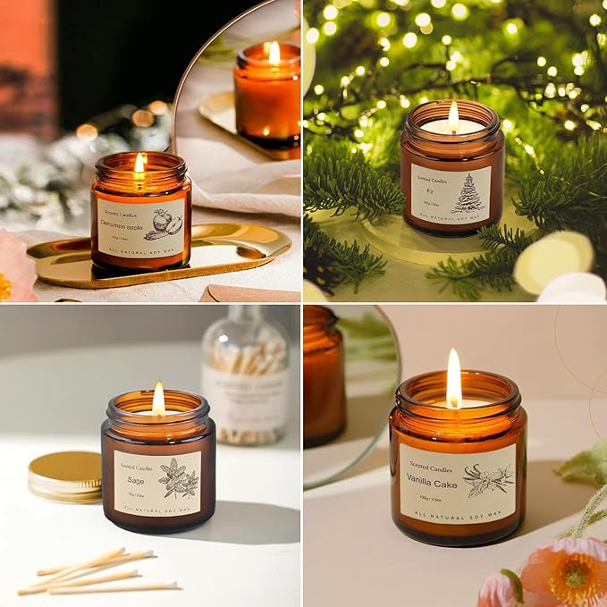 6 Pack Scented Candles for Home, Aromatherapy Gifts for Women Men, Fall Winter Holiday Natural Soy Candles Set for Birthday, Mother's Valentines Day Gifts for Her