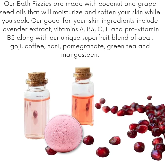 Vitabath Pomegranate Bellini Blush Bath Fizzies with Epsom Salt Relax Nourish Unwind Body & Mind Calming Aromatherapy for Muscle Soreness & Reviving Skin Nourishment - 6 Count