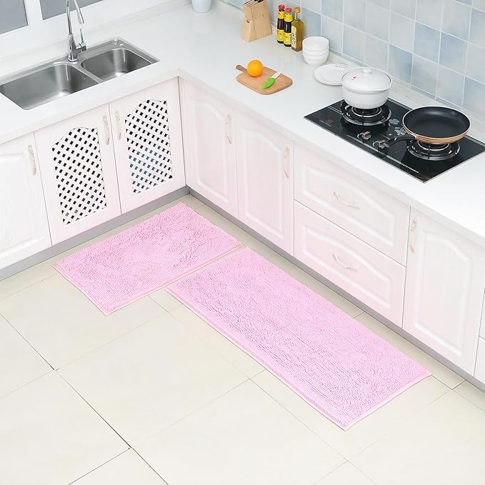 ZiYiJuan Bathroom Rugs, Super Absorbent Luxury Shaggy Chenille Bath Mats, Durable Soft Bath (Pink,20x47(in)