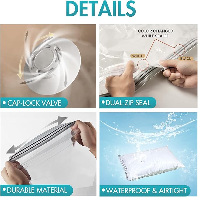 TAILI 20 Pack Combo Vacuum Storage Bags, Vacuum Seal Bags for Clothing (4 Jumbo, 4 Large, 4 Medium, 8 Travel Roll), Space Saver for Bulky Clothing, Beddings, Comforters, Saving More Closet Space