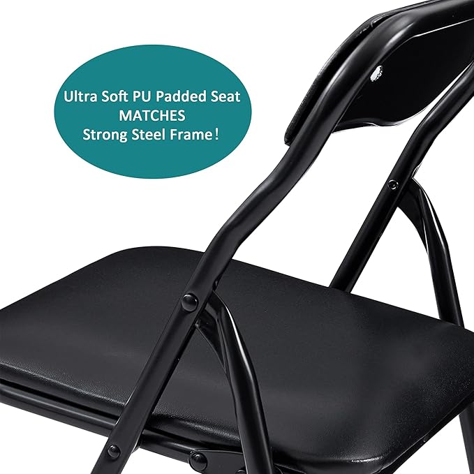 VECELO Kids Folding Activity Table and Chairs 5 Pcs, Portable, with Ultra Soft PU Padded Cushion, 5 Piece Set, Black