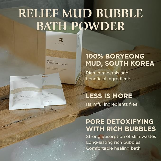 Relief Mud Bubble Bath 50g, Pack of 6 - Relaxation Bathing Powder for Kids to Adult, Long-Lasting Bubbles with Natural Moisturizing Oil, Sebum Control & Hydrating