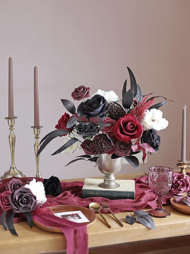 MISSPIN Artificial Flowers DIY Box Set Fake Roses Bouquet Bridal Wedding Flowers Colorful Centerpiece Table Decorations Boho Faux Floral with Stems Arrangements for Cake Home Party Indoor Outdoor
