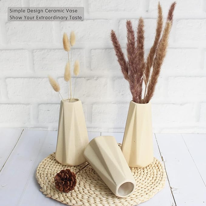 YANLING 6 Pack Light Yellow Ceramic Vases for Pampas Grass, 6 inch Modern Vase for Flowers Boho Vases for Home Decor, Minimalism Style for Modern Table Shelf Wedding Office Bedroom