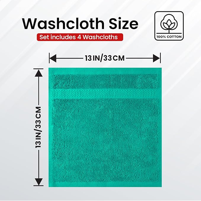 Infinitee Xclusives Premium 100% Cotton Wash Cloths for Showering - Pack of 4, (12x12) Inches - Highly Absorbent, Soft Face Towels, Washcloths Perfect for Bathroom, Hotel, Gym |Vivid Green|