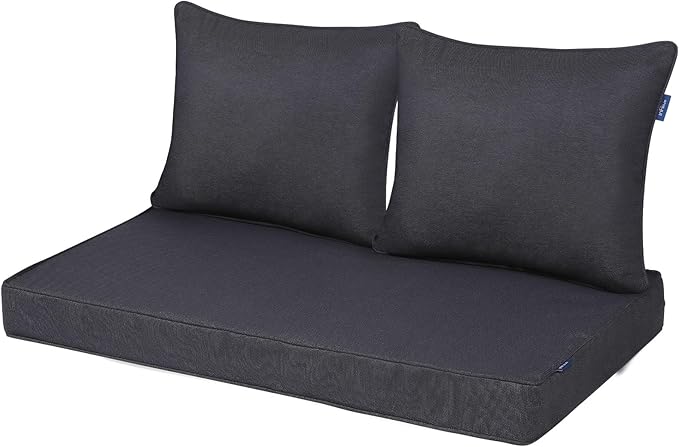Outdoor Loveseat Cushion Set 46'' x 26'', Outdoor Deep Seat Cushions for Patio Furniture, Water Repellent Outdoor Seat Cushion and Couch Back Cushions for Bench, and Swing (Black Grey)