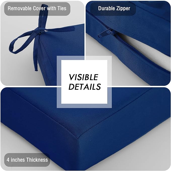 idee-home Outdoor Cushions for Patio Furniture, Outdoor Seat Cushion, Waterproof Hampton Bay Deep Seat Replacement Couch Chair Cushions for Garden Lawn Backyard Deck, 28.5 x 28.5 Navy Blue Pattern